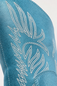 Santiags en Similicuir Bleu Métallique à Broderies