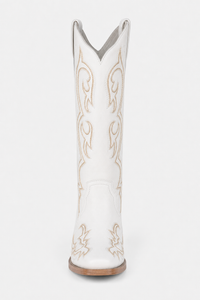 Bottes Santiags Blanches en Similicuir à Broderies Dorées