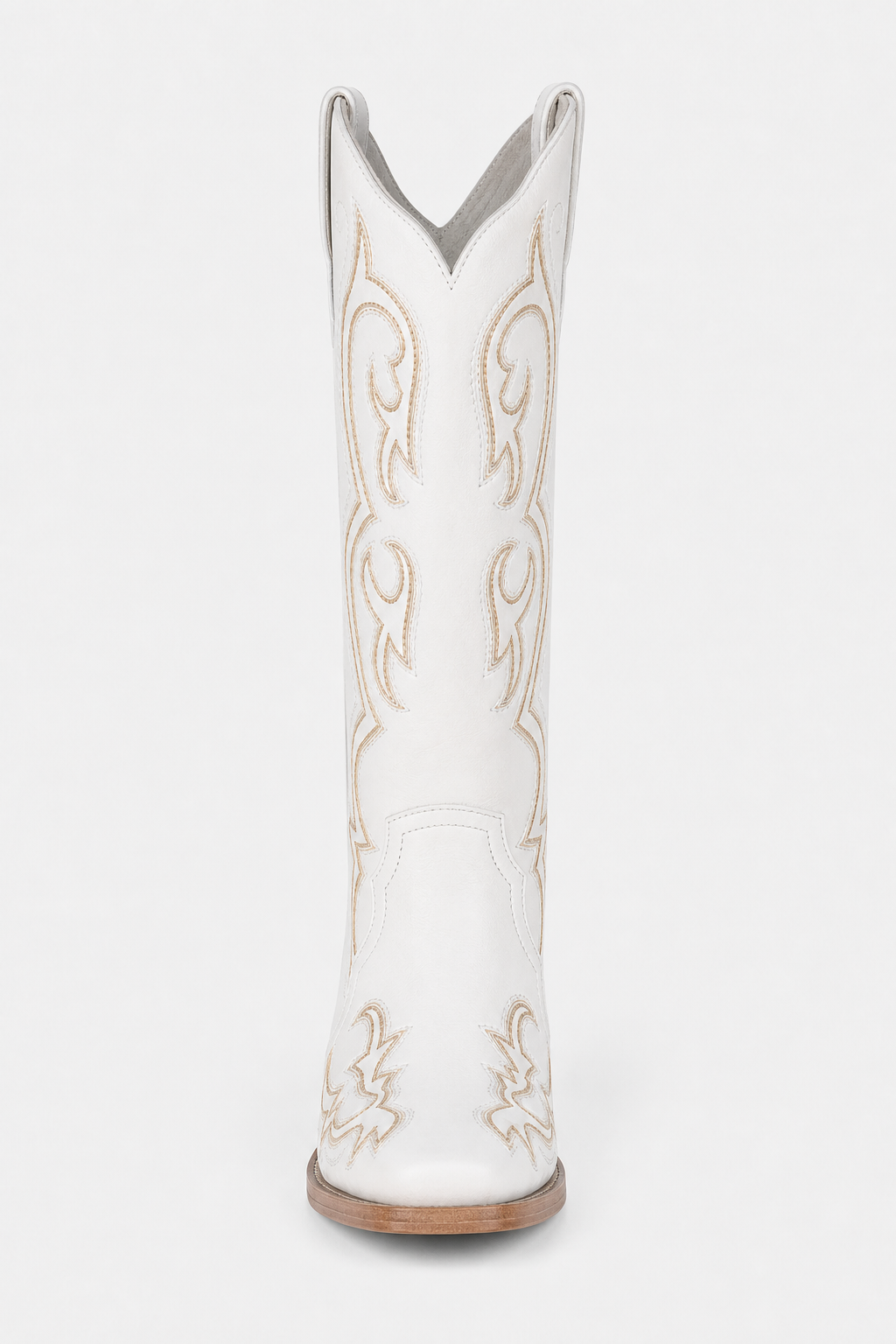 Bottes Santiags Blanches en Similicuir à Broderies Dorées