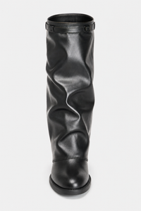Bottines Plissées en Similicuir Noir à Bout Pointu