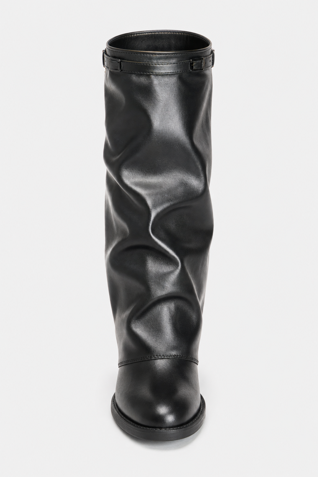 Bottines Plissées en Similicuir Noir à Bout Pointu