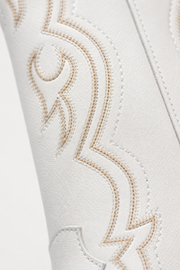 Bottes Santiags Blanches en Similicuir à Broderies Dorées
