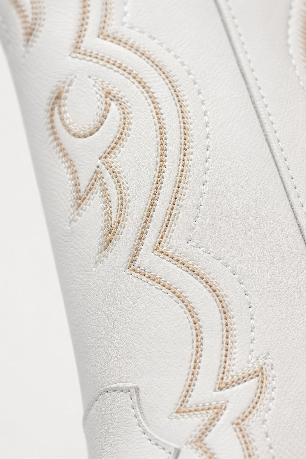 Bottes Santiags Blanches en Similicuir à Broderies Dorées