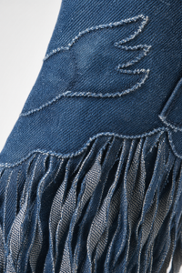 Bottes Santiags en Jean Bleu avec Motifs Ailés et Franges