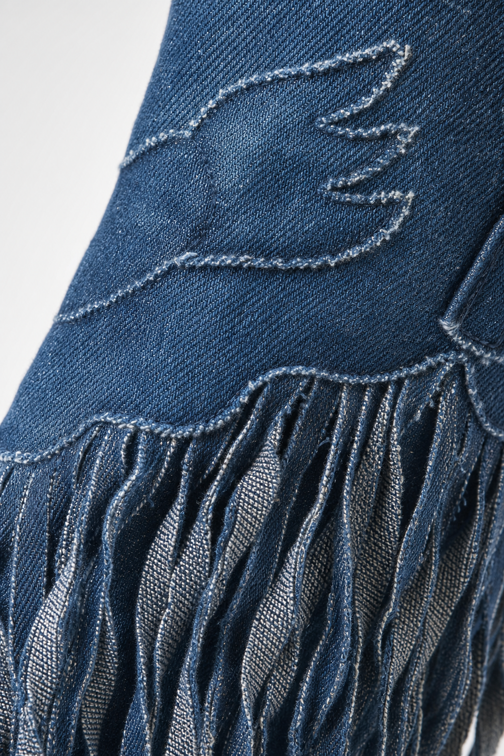 Bottes Santiags en Jean Bleu avec Motifs Ailés et Franges