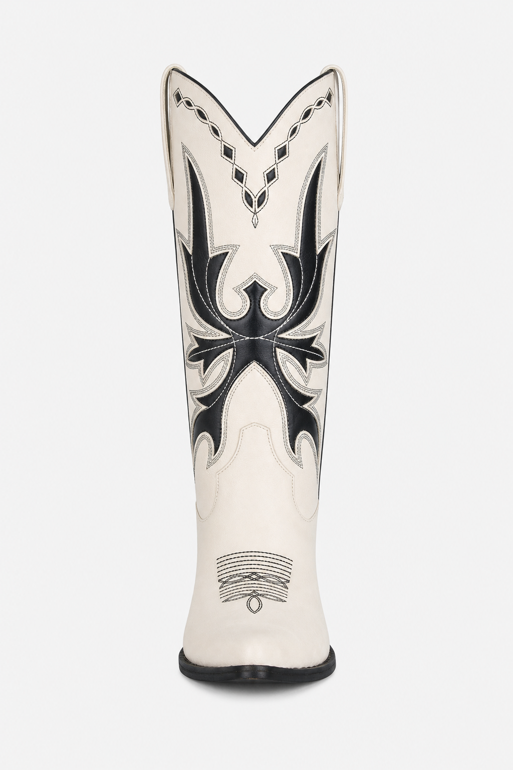 Bottes Santiags en Suédine Crème à Broderies Noires