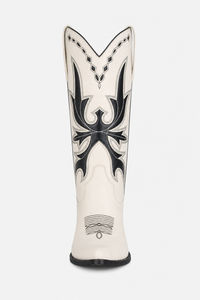 Bottes Santiags en Suédine Crème à Broderies Noires