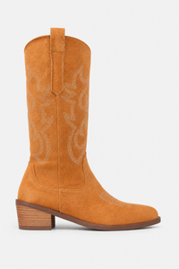 Santiags Mi-Hautes en Daim Fauve à Broderies Western