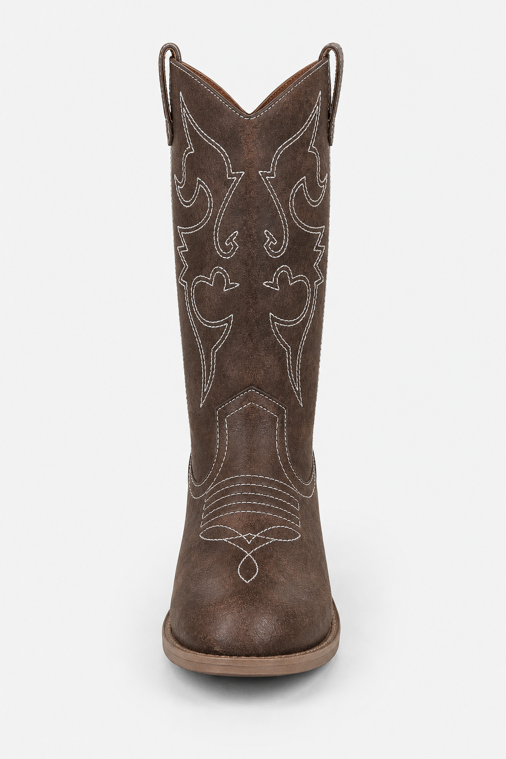 Bottes Santiags en Similicuir Marron à Broderie Western