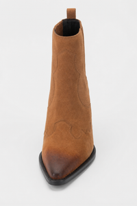 Bottines Santiags Basses en Daim Camel Patiné
