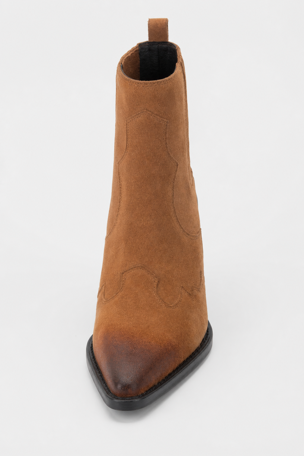 Bottines Santiags Basses en Daim Camel Patiné