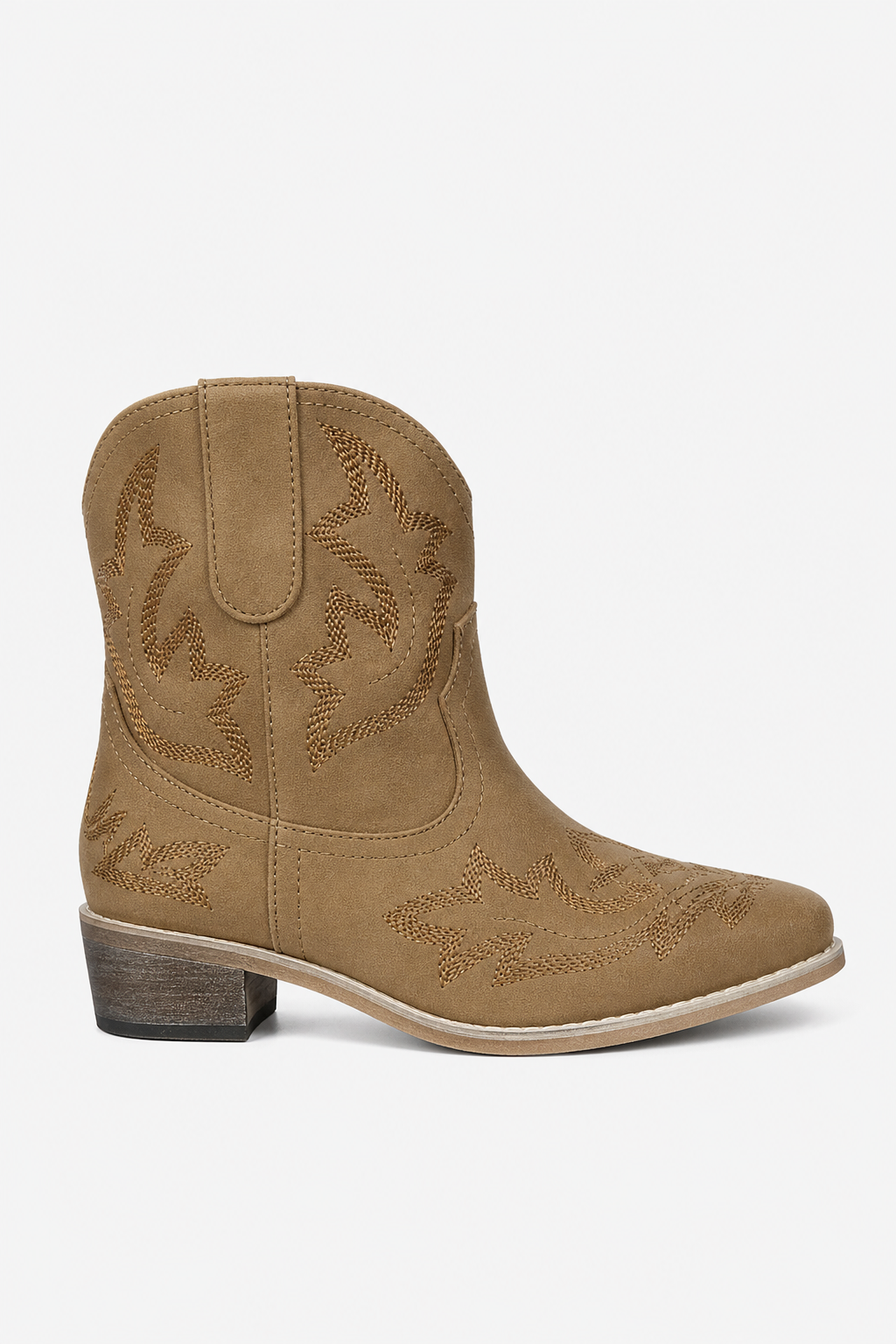 Bottines Santiags en Suédine Camel à Broderies