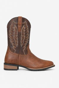 Bottes Santiags en Similicuir Marron à Broderies Ailées