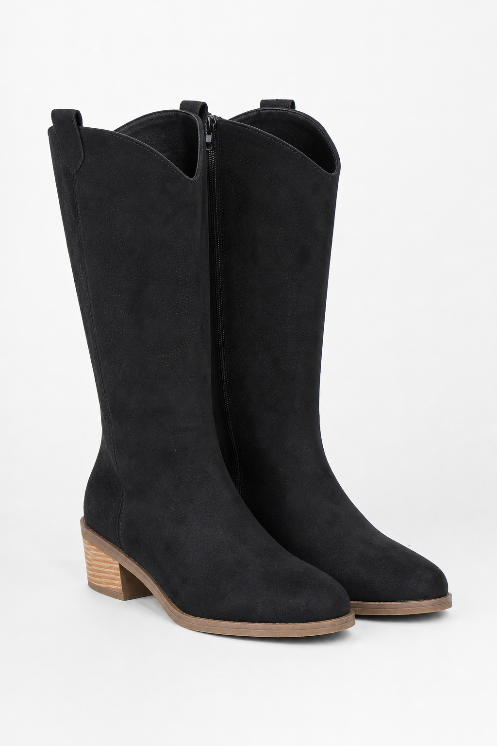 Bottes Santiags Hautes en Daim Noir Brodé