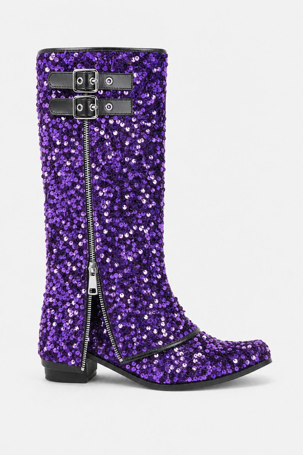 Santiags à Paillettes Violettes avec Boucles et Zips