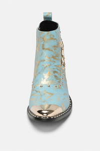 Bottines Homme Bleu Ciel Doré à Bout Métallique et Clous