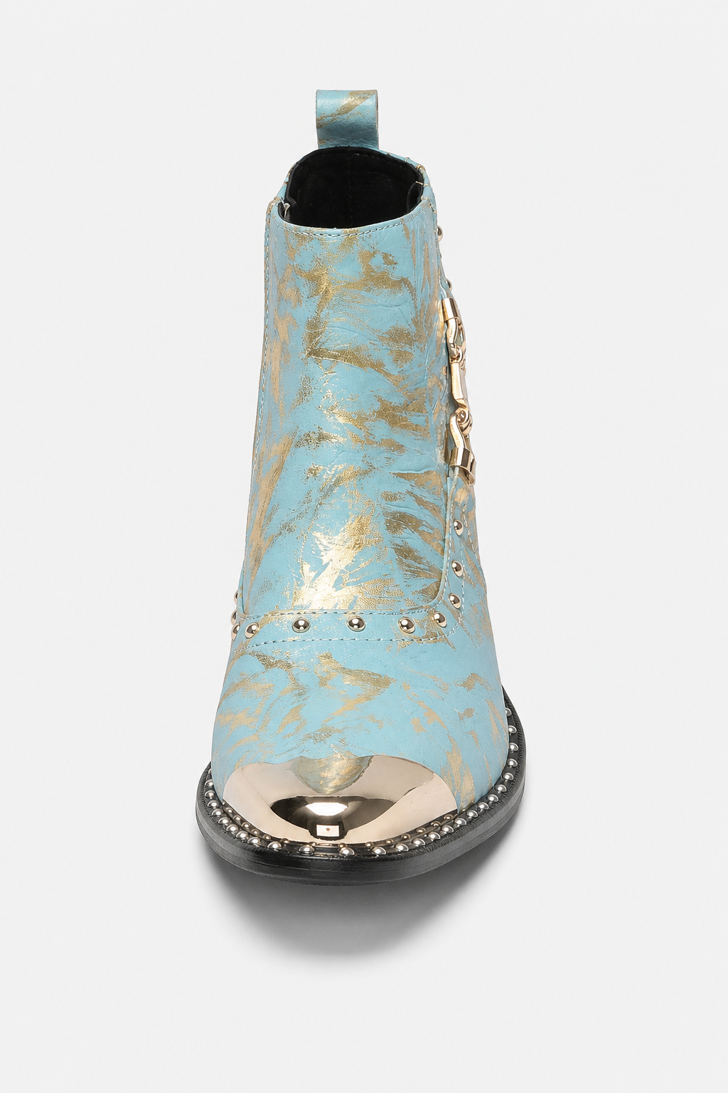 Bottines Homme Bleu Ciel Doré à Bout Métallique et Clous
