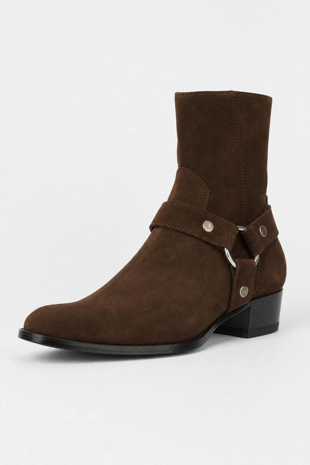 Bottines en Daim Marron à Sangle et Anneau