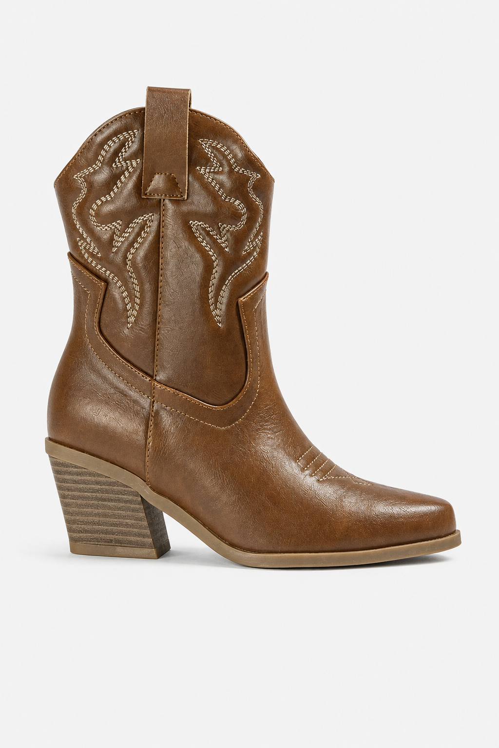 Bottes Santiags en Similicuir Marron Caramel à Broderies