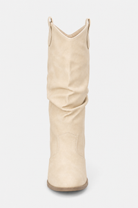 Santiags Plissées en Similicuir Beige Clair