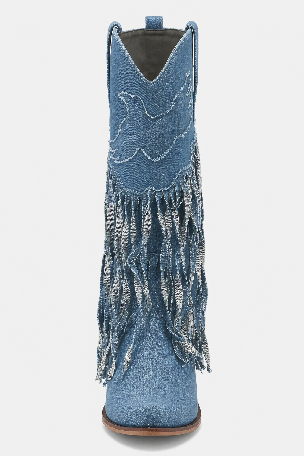 Bottes Santiags en Jean Bleu avec Motifs Ailés et Franges