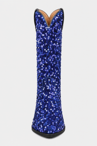 Bottes Santiags à Paillettes Bleu Royal à Talon de 5 cm