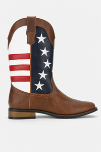 Bottes Western en Similicuir Marron et Drapeau US