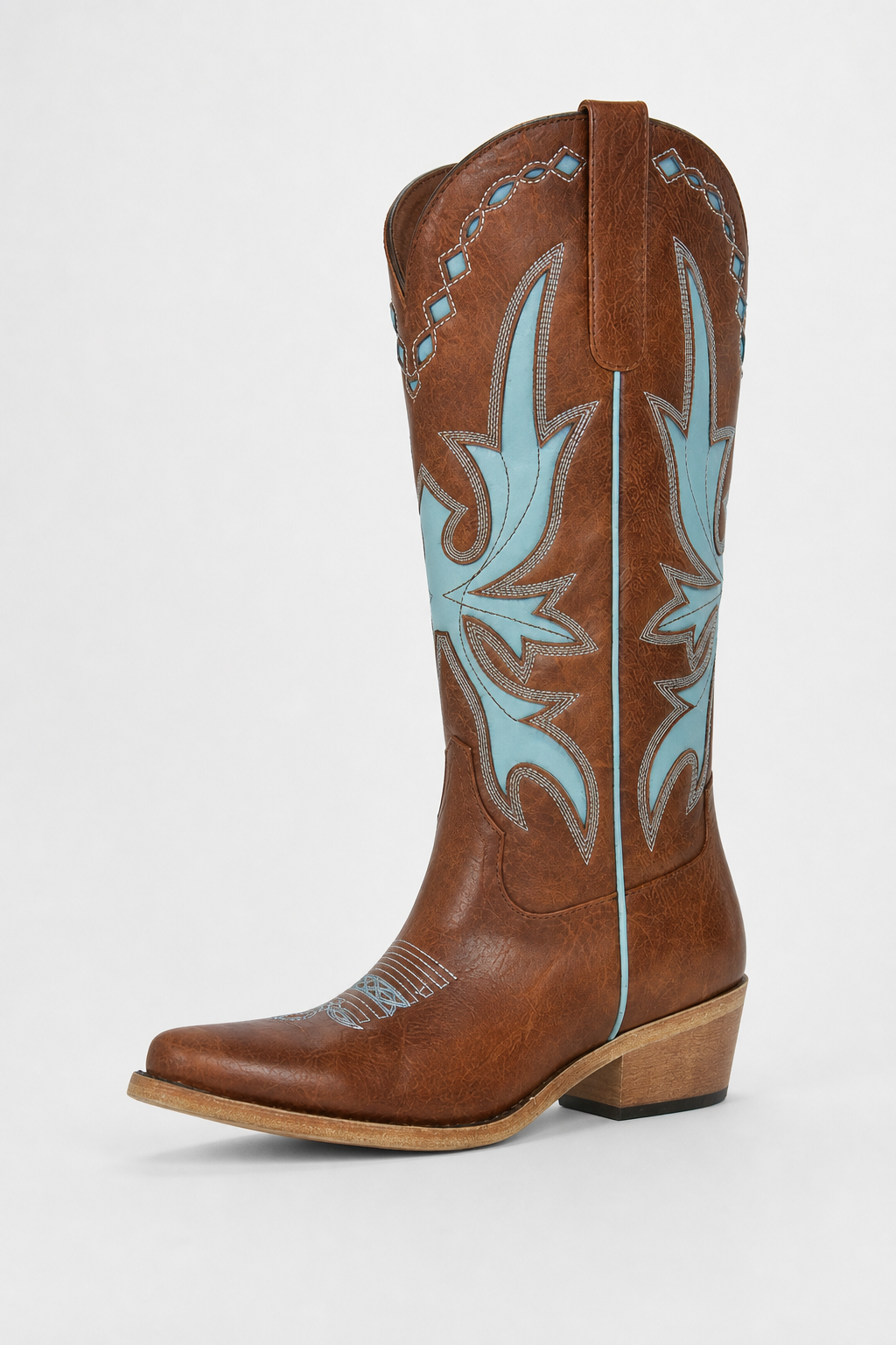 Bottes Santiags Marron à Motifs Ailés Bleu Ciel
