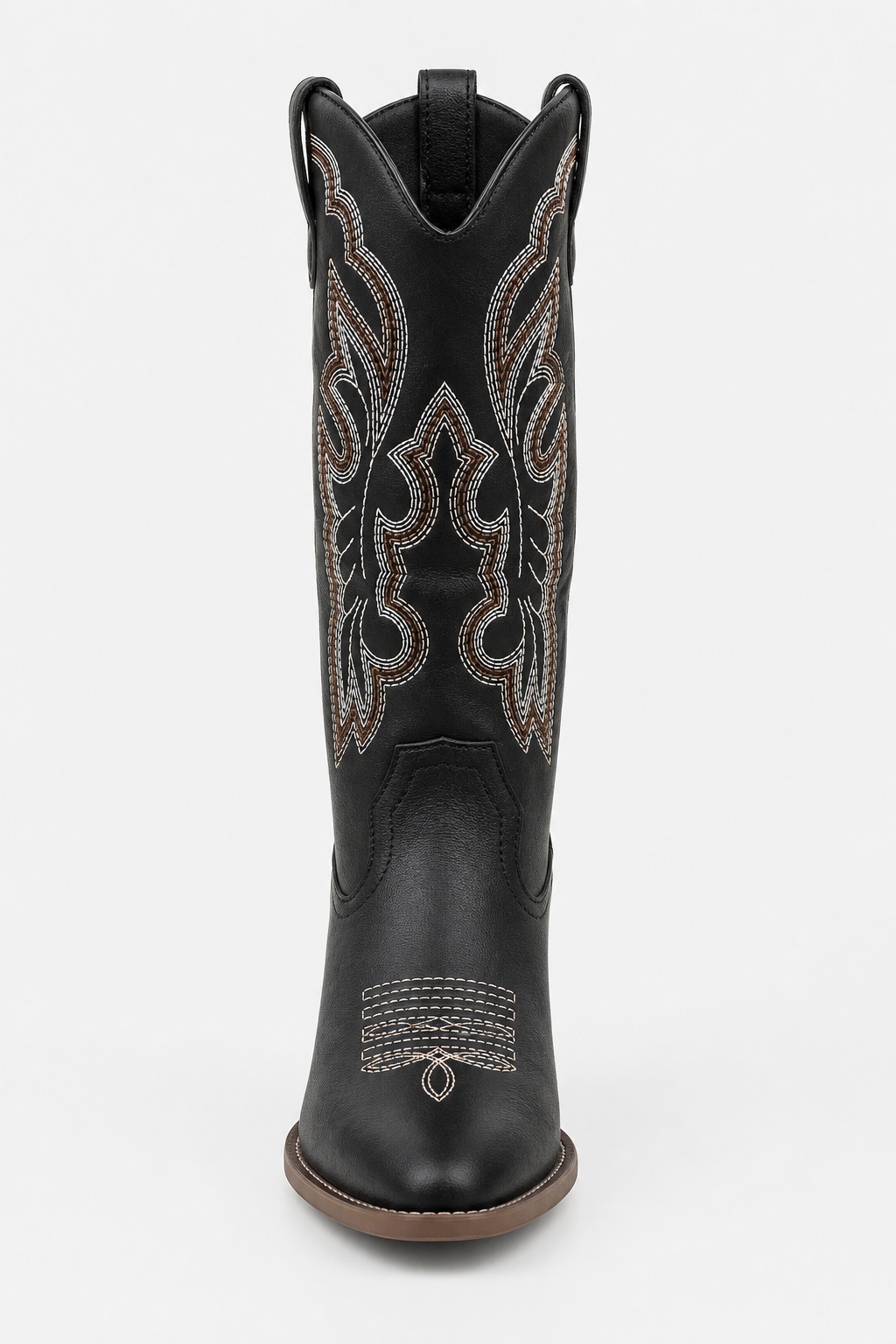 Bottes Santiags Mi-Mollet Noires à Broderies Blanches et Marron