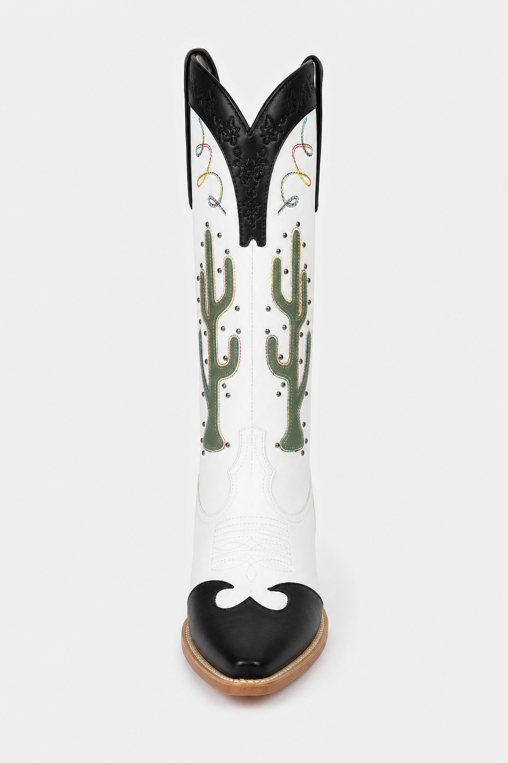 Bottes Santiags Blanches et Noires à Motifs Cactus