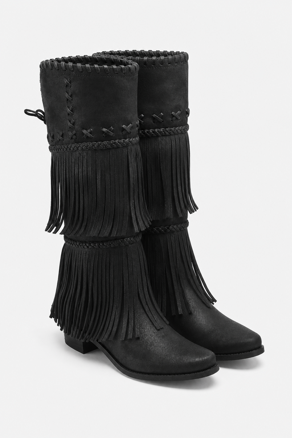 Bottes Santiags Montantes Noires à Franges