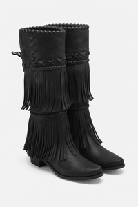 Bottes Santiags Montantes Noires à Franges