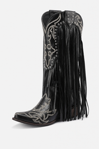 Bottes Santiags Noires à Franges et Broderies Argentées
