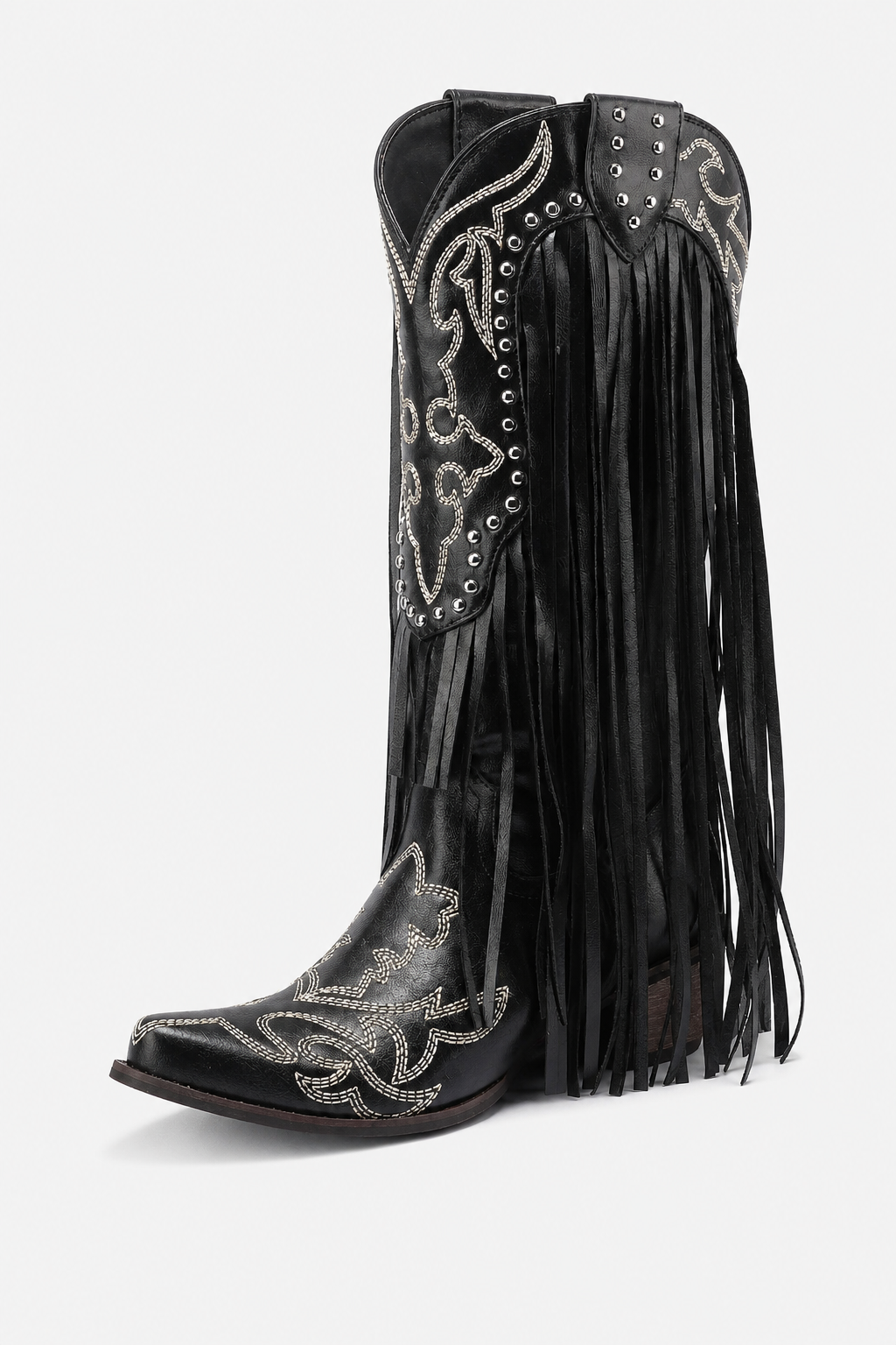 Bottes Santiags Noires à Franges et Broderies Argentées