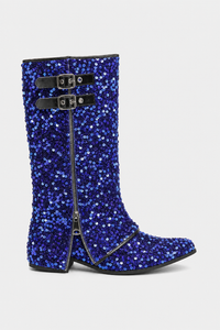 Bottes Santiags Pailletées Bleu Roi à Boucles