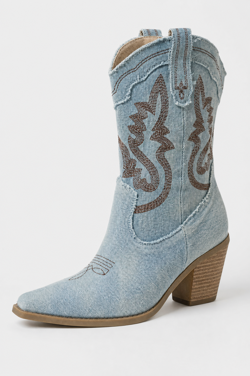 Santiags en Jean Bleu Clair à Broderies Western