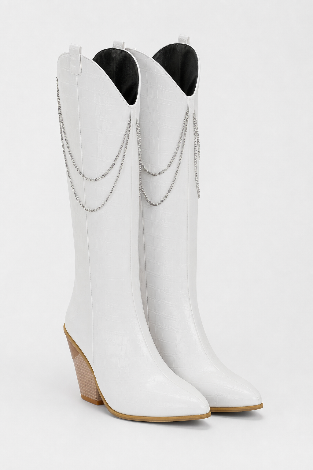Bottes Santiags Blanches Effet Croco à Chaînes