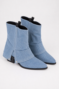 Bottines en Denim Bleu Clair Fendues