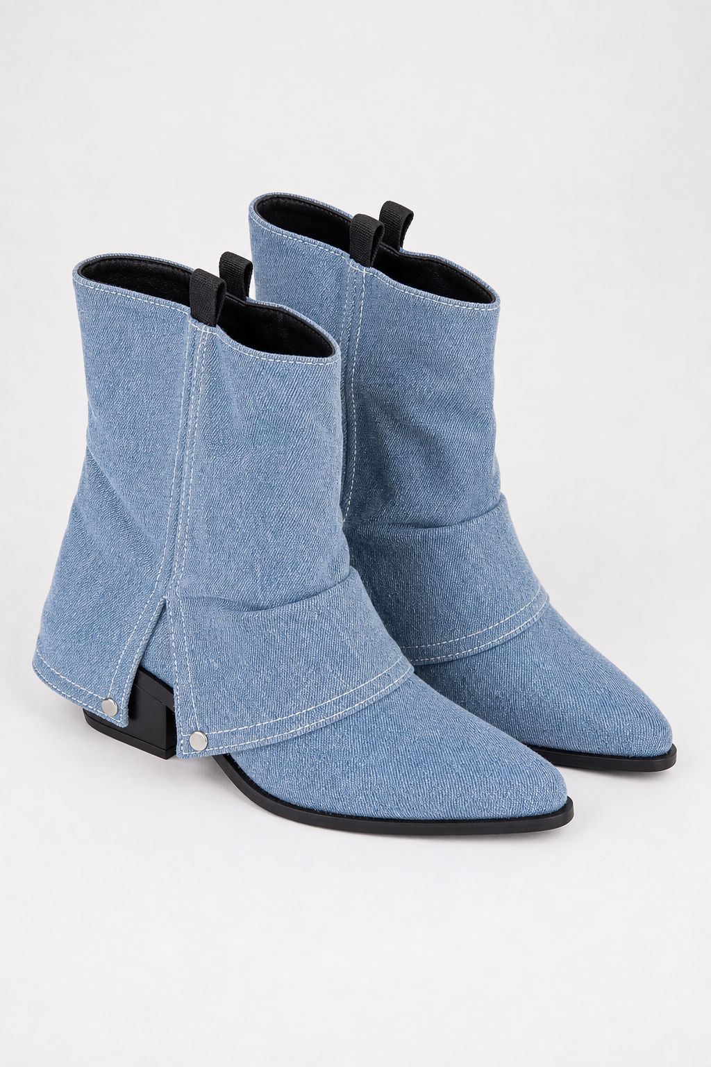 Bottines en Denim Bleu Clair Fendues