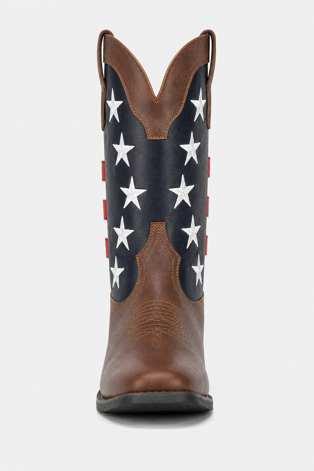 Bottes Western en Similicuir Marron et Drapeau US