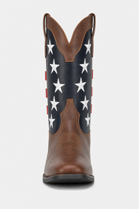 Bottes Western en Similicuir Marron et Drapeau US