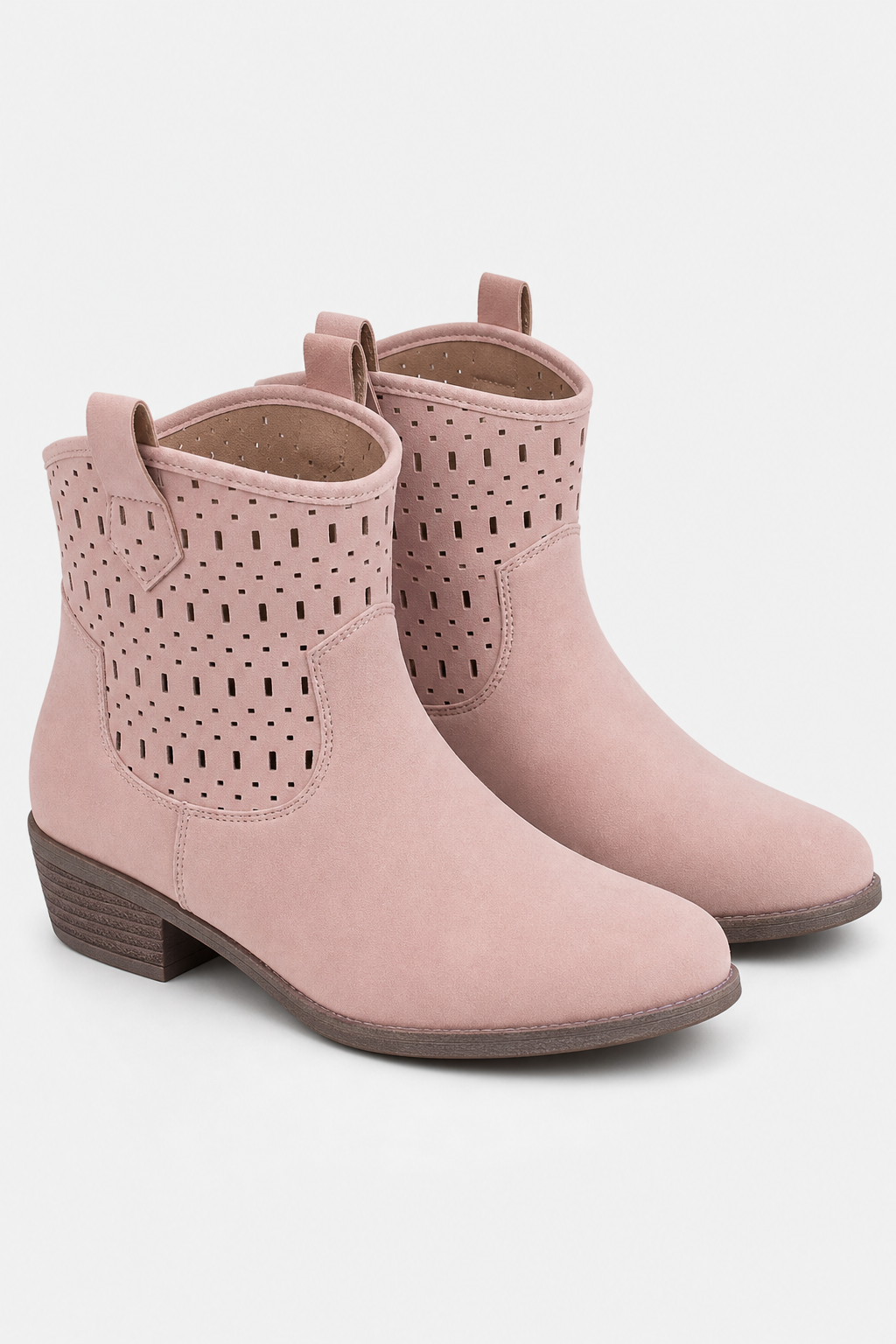 Bottines Western en Daim Rose Poudré Perforées