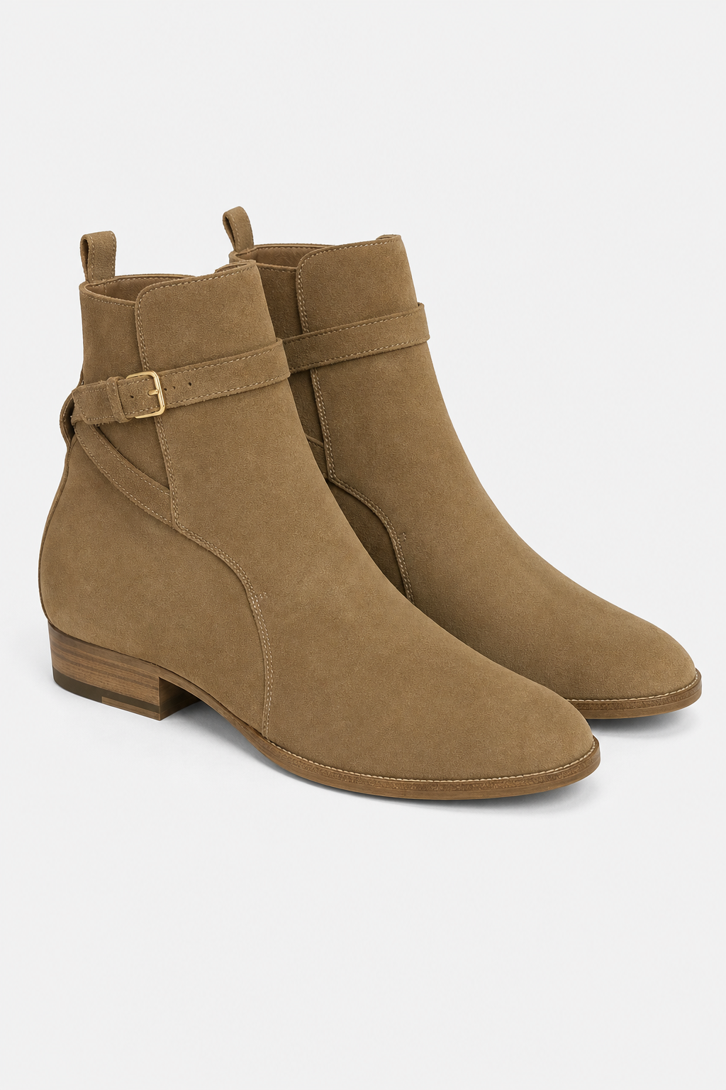Bottine en Daim Taupe à Bride Bouclée