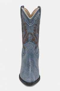 Bottes Santiags en Jean Bleu à Broderies Marron