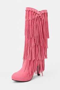 Bottes Montantes à Franges en Suédine Rose Vif