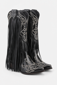 Bottes Santiags Noires à Franges et Broderies Argentées