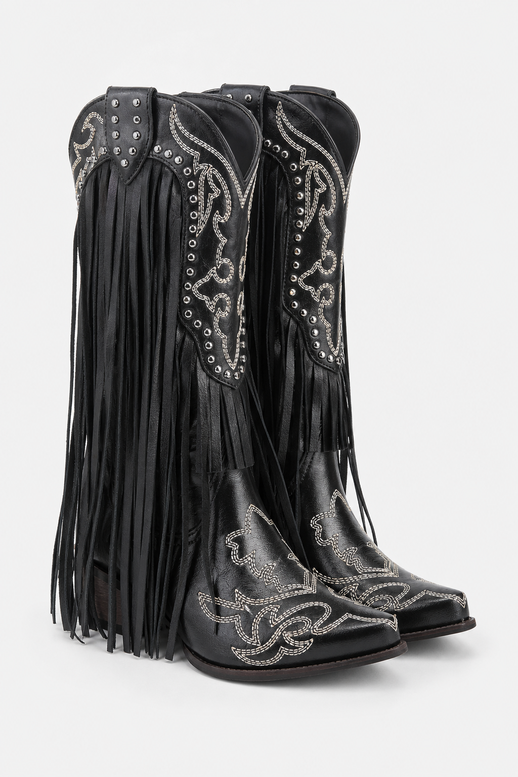 Bottes Santiags Noires à Franges et Broderies Argentées