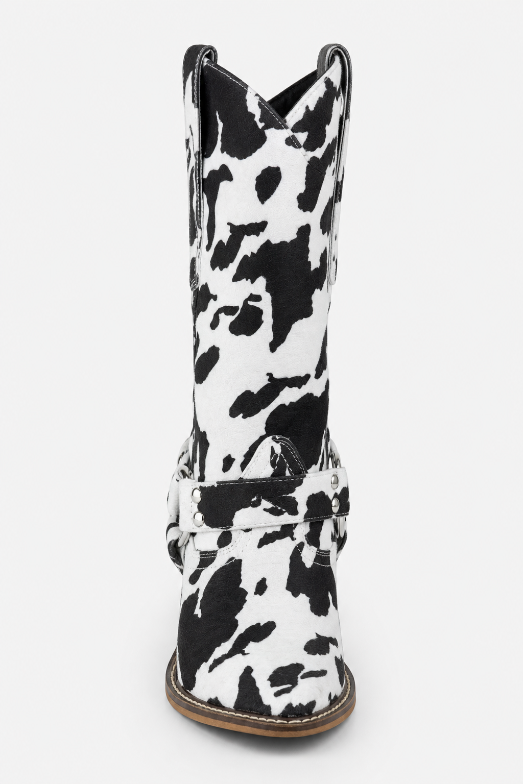 Bottes Santiags Mi-Mollet à Imprimé Vache Noir et Blanc