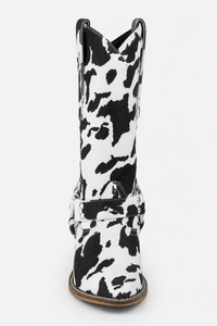 Bottes Santiags Mi-Mollet à Imprimé Vache Noir et Blanc