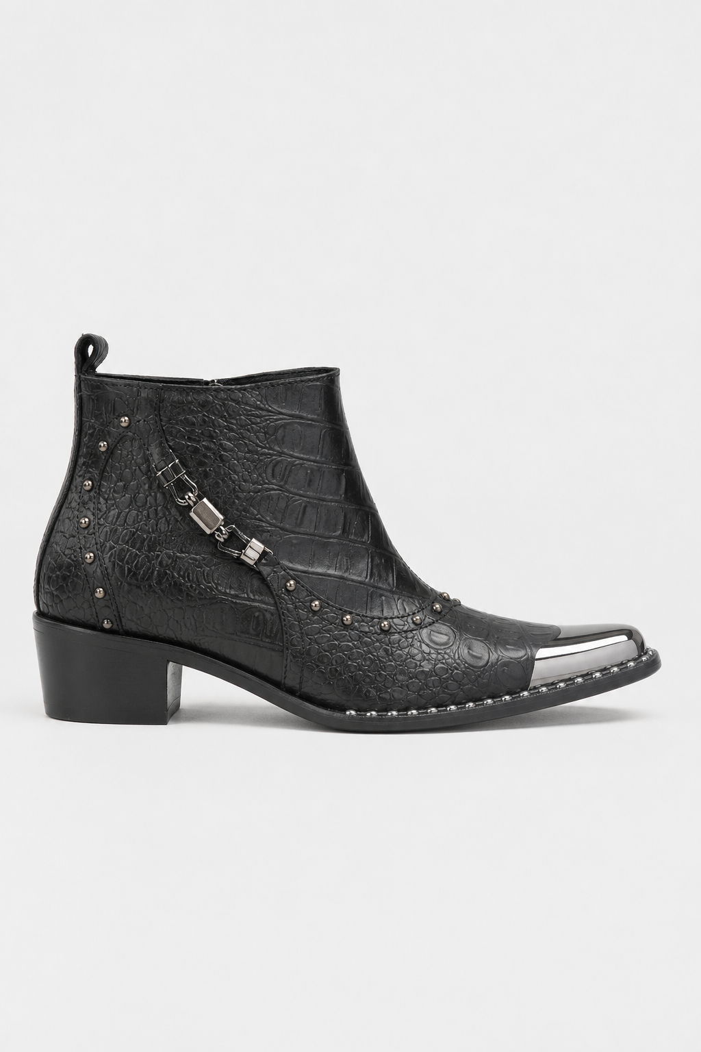 Bottines Homme Noires Effet Crocodile Style Rock